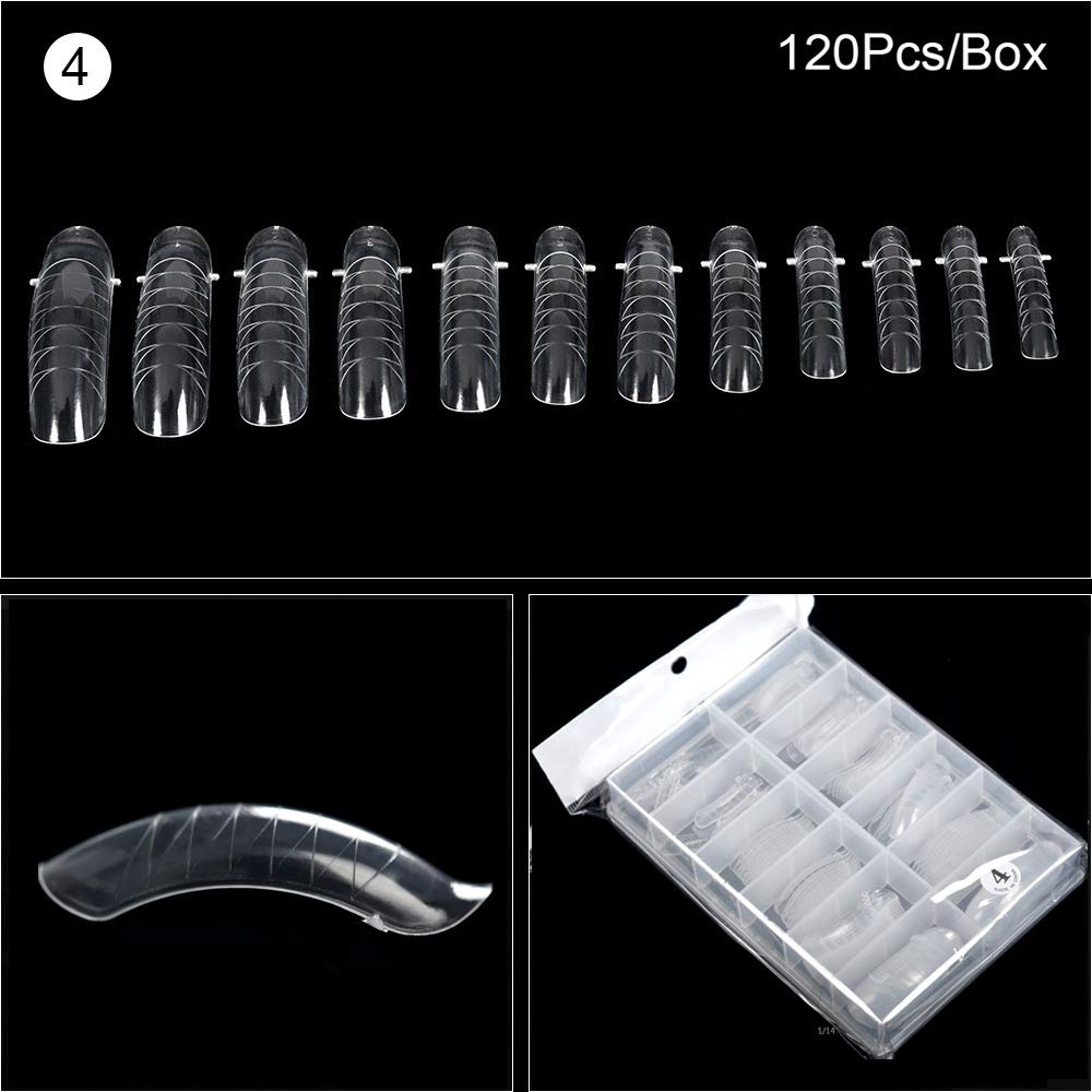KADS 120PCS Clear Full Cover Dual Nail System Form UV Gel Acrylic Nail Art Mold Artificial Nail Tips with Scale for Extension (MODEL 4)