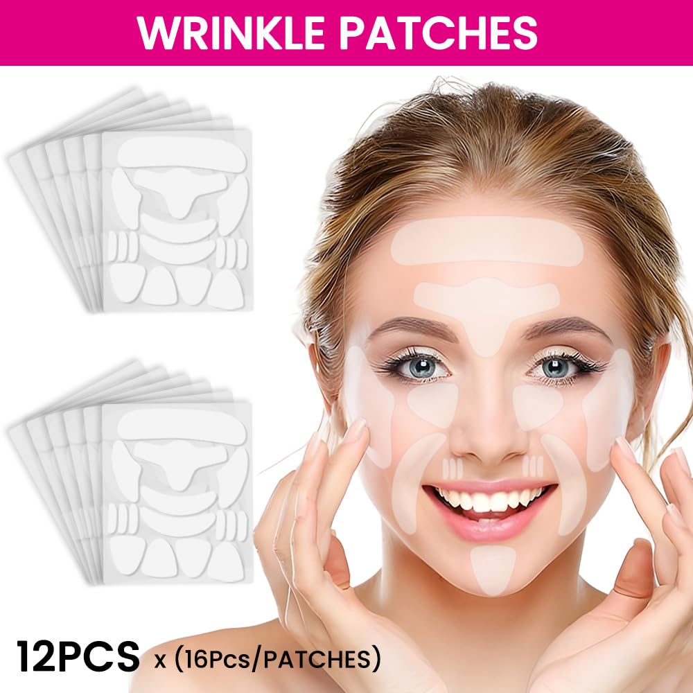 Kaely 192 Pcs Wrinkle Patches for Face Overnight, Silicone Scar Tape for Wrinkles Forehead, Face Tape for Wrinkles Overnight Sleeping Lifting Sagging Skin, Smile Line Facial Smoothing