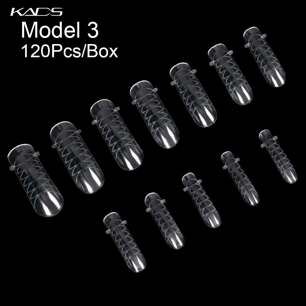 KADS 120PCS Clear Full Cover Dual Nail System Form UV Gel Acrylic Nail Art Mold Artificial Nail Tips with Scale for Extension (MODEL 3)