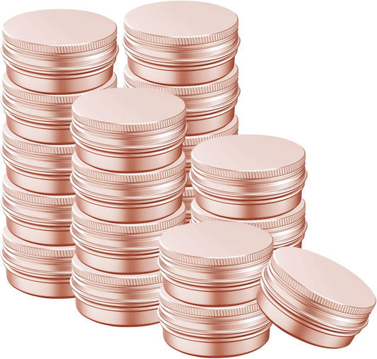 1 Ounce Aluminum Tin Jar with Screw Cap 30mL Tin Cans Refillable Containers for Cosmetic, Lip Balm, Cream, Lotion, Balms, Spices, Salve, Rose Gold 20 Pcs