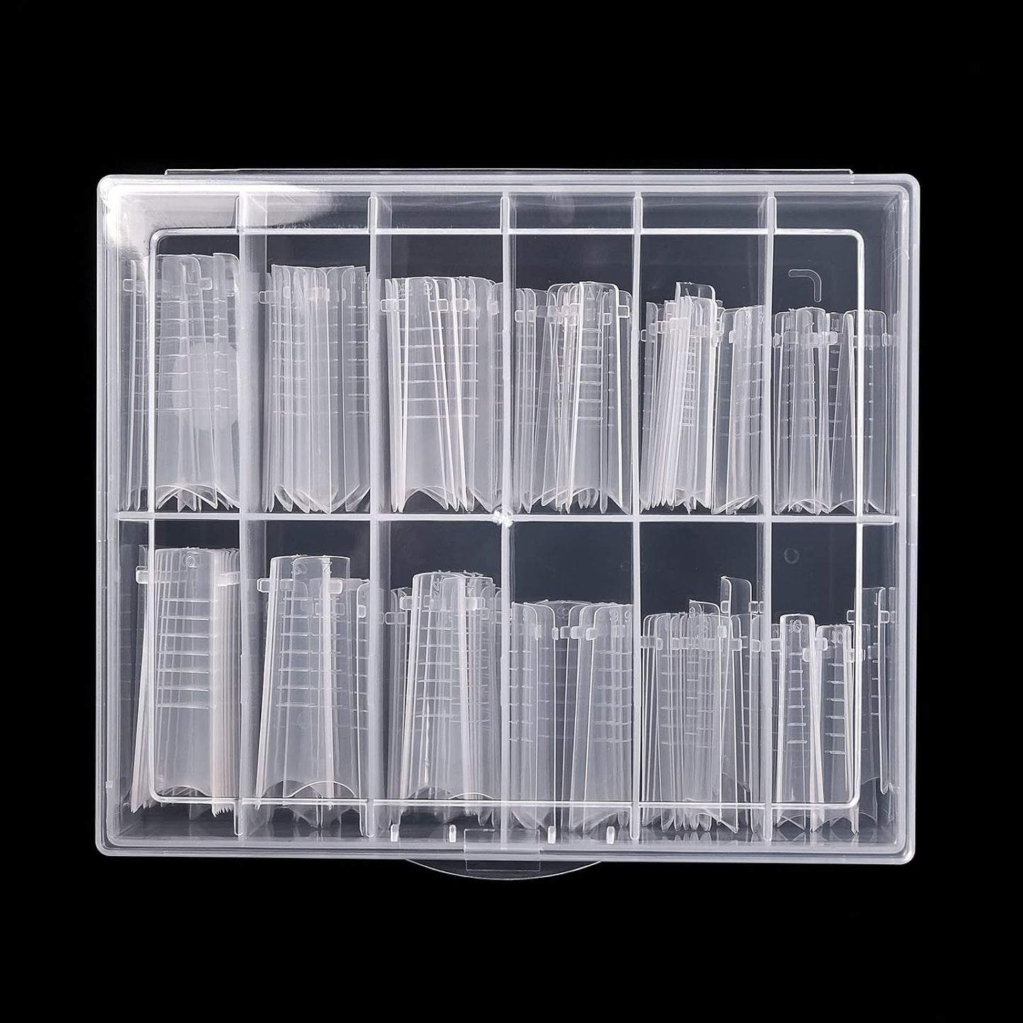 KADS 120PCS Clear Full Cover Dual Nail System Form UV Gel Acrylic Nail Art Mold Artificial Nail Tips with Scale for Extension (MODEL 10)