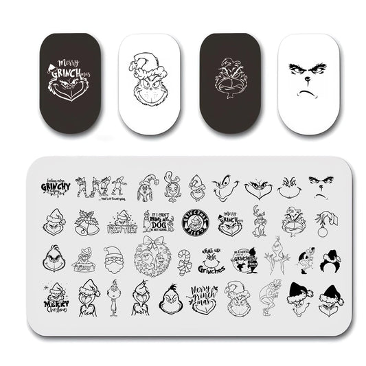 1 Christmas Nail Stamping Plates Green Monster Winter Santa Claus Designs Nails Stamping Kit Holiday Nail Stamping Plate Xmas Nail Stamper Kit for Women Girls DIY Salon Manicure