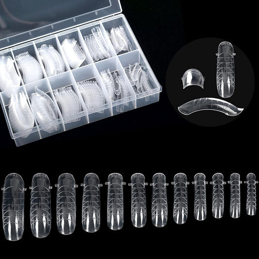 KADS 120PCS Clear Full Cover Dual Nail System Form UV Gel Acrylic Nail Art Mold Artificial Nail Tips with Scale for Extension (MODEL 4)