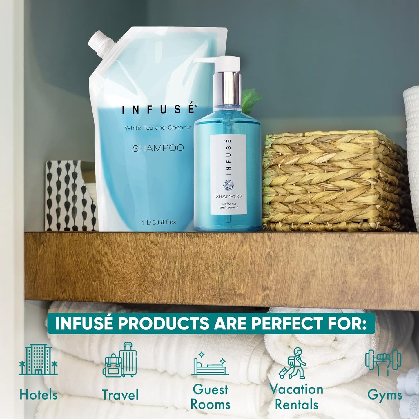 1 Liter Shampoo Refill Bag For Soap Dispensers | Bulk Toiletries for Vacation Rentals, and Home Bathroom Showers | White Tea and Coconut | Single