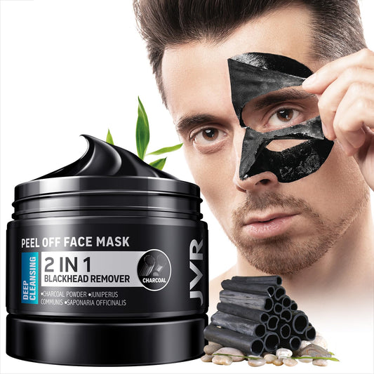 JVR Peel Off Face Mask, Blackhead Remover Mask for Men, Charcoal Peel Off Black Mask, Facial Mask Purifying and Deep Cleansing for All Skin Types 8.46 OZ